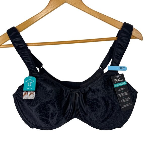 Bali NEW 38C Satin Tracings Underwire Minimizer Bra Black Unpadded DF3562 - Picture 2 of 10